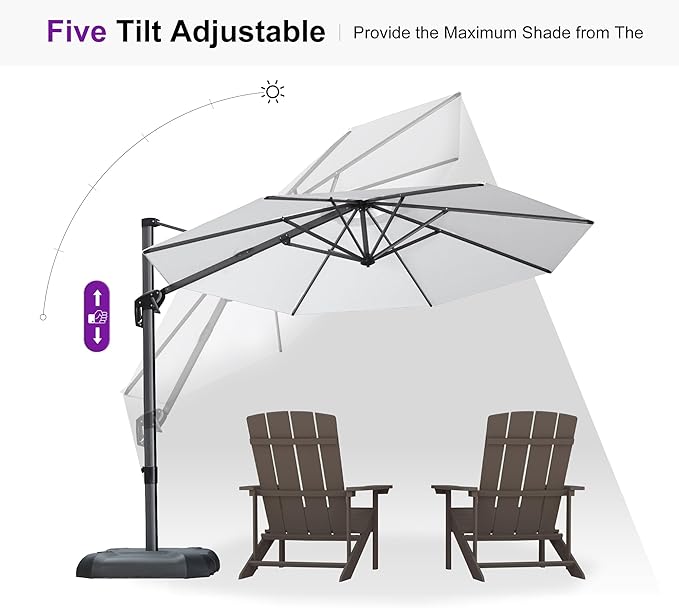 PURPLE LEAF 10 Feet Patio Umbrella Outdoor Cantilever Round Umbrella Aluminum - Image 6