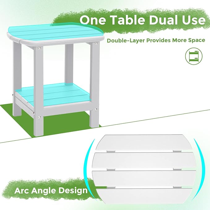 Adirondack Square Outdoor Side Table, 2-Tier Storage Patio Side Table, HDPE End - Image 6