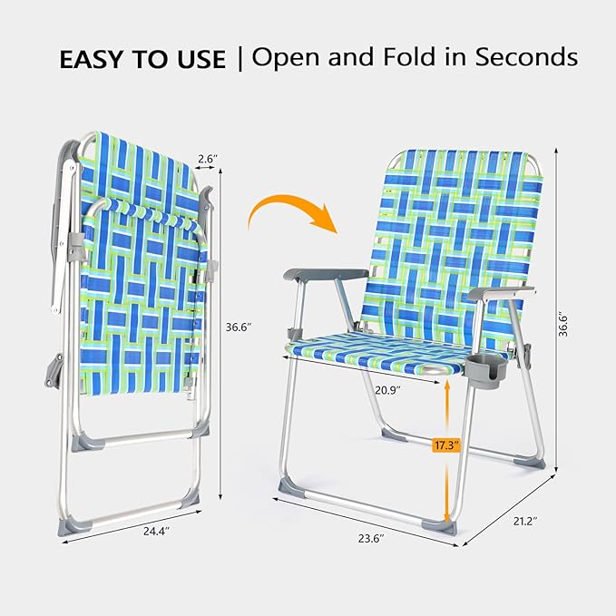VINGLI Folding Aluminum Webbed Oversized Lawn Chairs - Image 7
