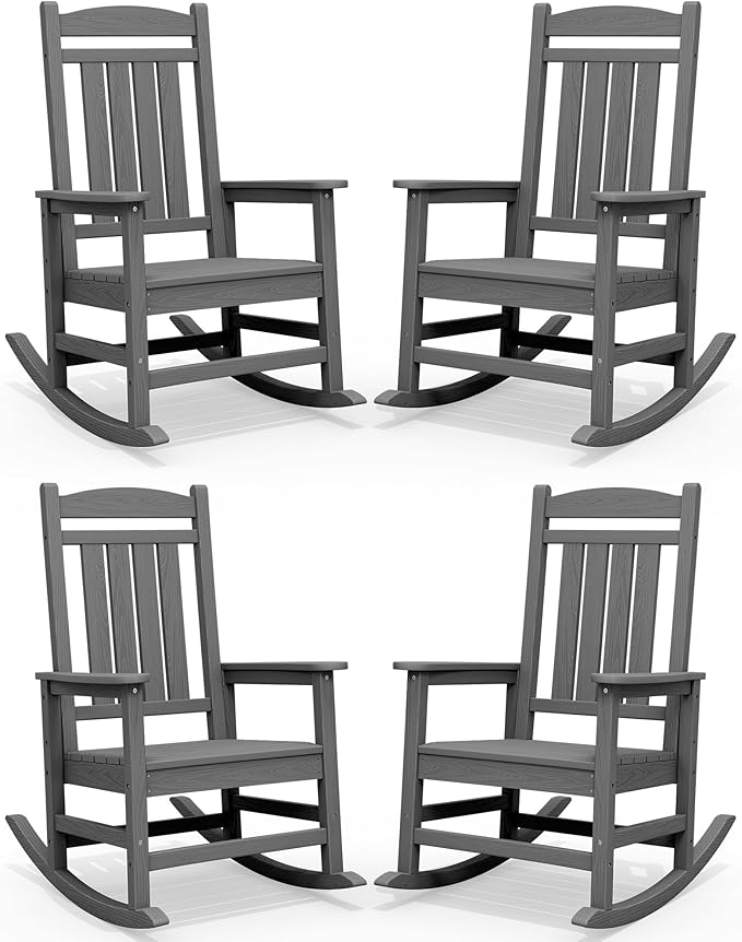 SERWALL Outdoor Rocking Chair Set of 4, HDPE Patio Rocking Chair, All-Weather by SERWALL