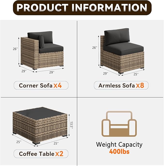 Aoxun Patio Furniture Sets, 14-Piece Outdoor Patio Furniture - Image 2