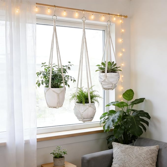 YIBOT 3 Pack Macrame Plant Hanger Indoor Hanging Planter - Image 4