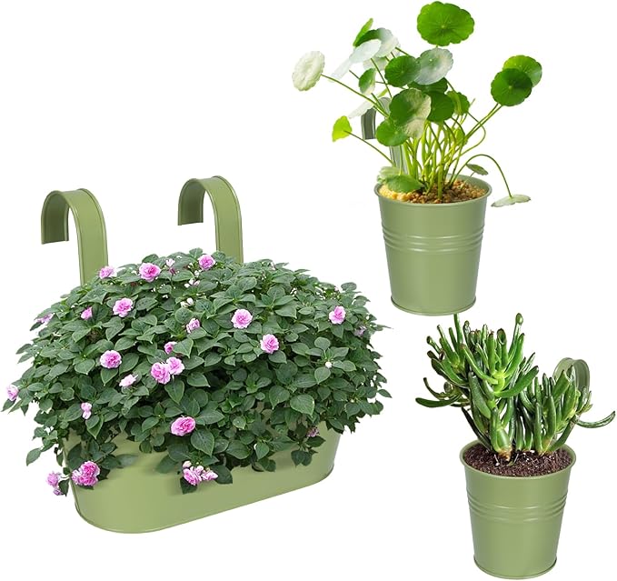 HowRU Metal Iron Flower Pots for Railing Fence Hanging Bucket Pots and Hanging - Image 5