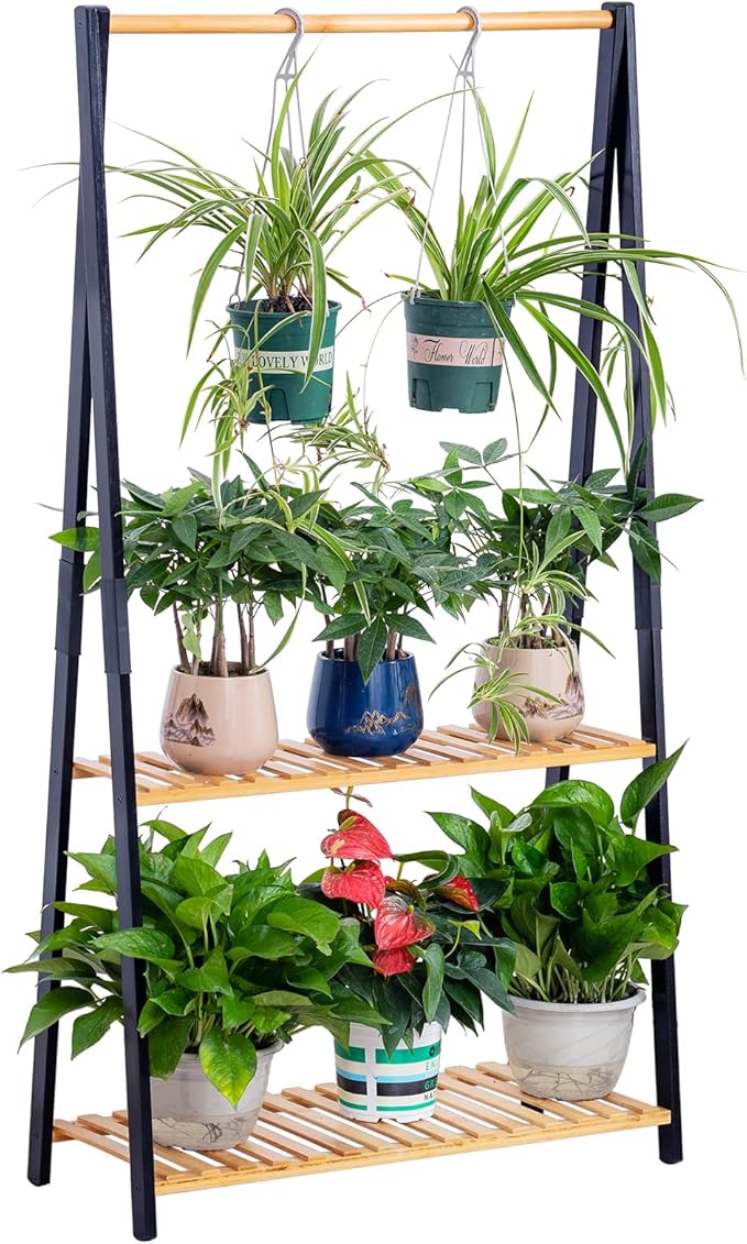COPREE Bamboo 2-tier Hanging Plant Stand Planter Shelves Flower Pot Organizer by COPREE