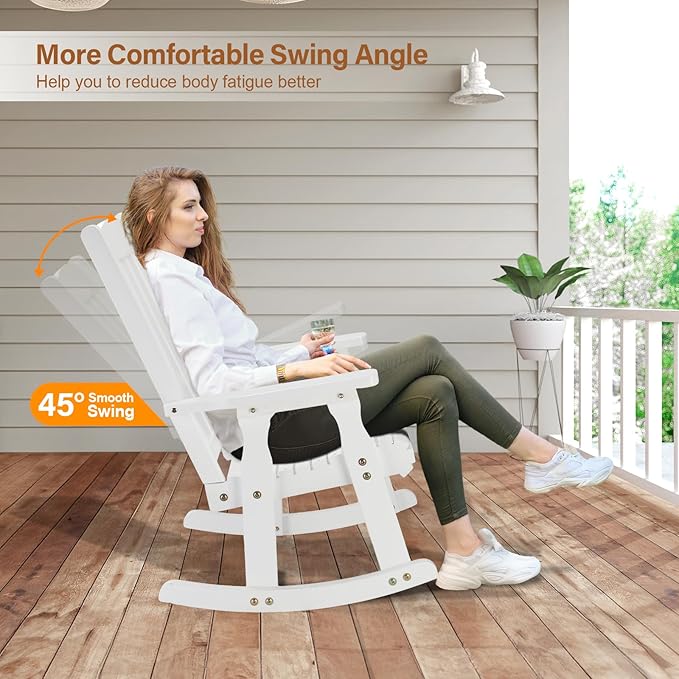 VINGLI Outdoor Rocking Chair Set of 2, Heavy Duty 600 LBS Wooden Rocking Chair - Image 4
