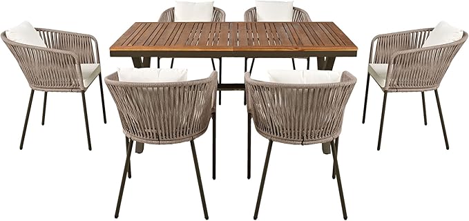 Merax 7 Pieces Patio Dining Table and Chairs, All-Weather Outdoor Furniture Set - Image 5