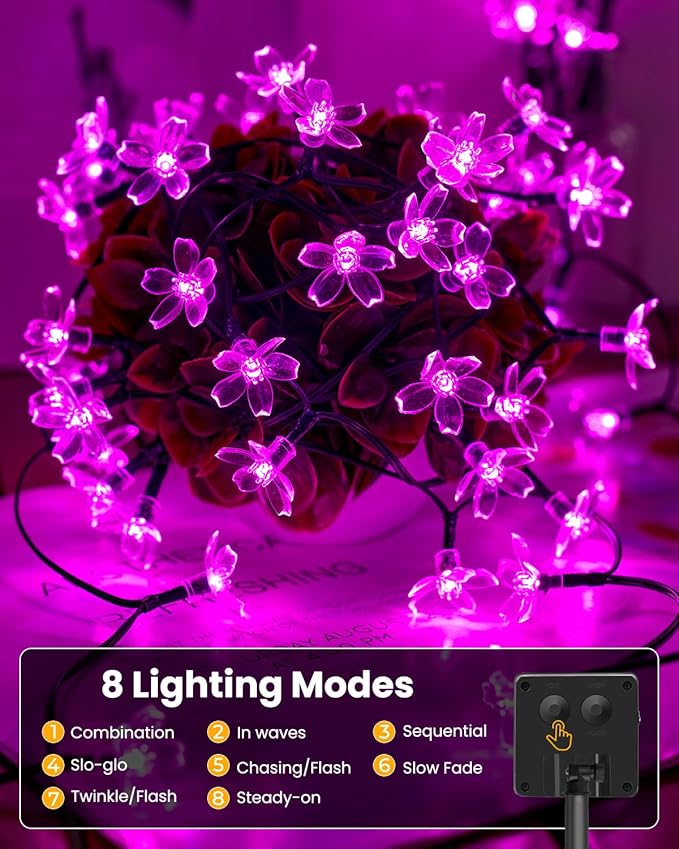 Brightown 2 Pack Total 52FT 120 LED Flower Solar String Lights Outdoor - Image 2