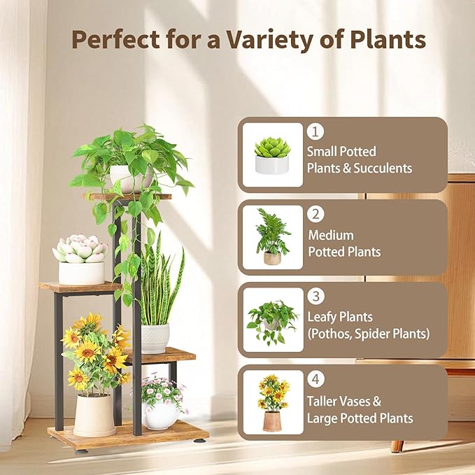 LASZOLA Black 4 Tiered Wood Plant Stand Indoor - Image 7