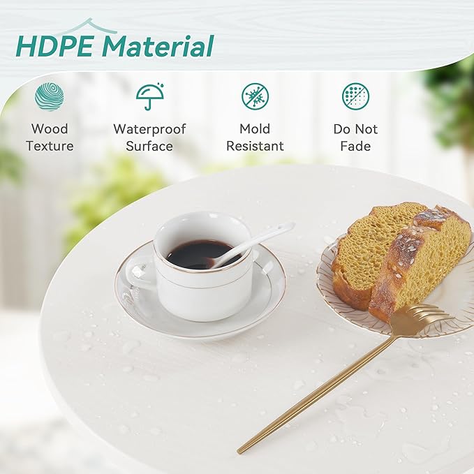 HDPE White Round Outdoor Table, Weather-Resistant, 15.8x15.8x16.7 inches - Image 6