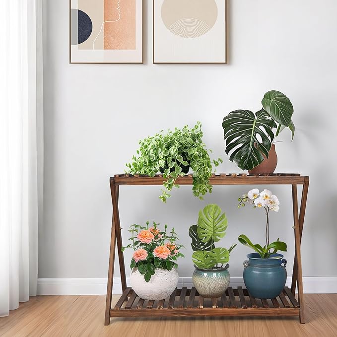 Wooden Plant Stand Indoor 2 Tier Narrow Plant Stand Outdoor Plant Shelf Display - Image 6