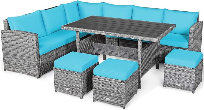 Tangkula 7 Pieces Patio Furniture Set, Outdoor Sectional Rattan Dining Sofa Set - Image 9