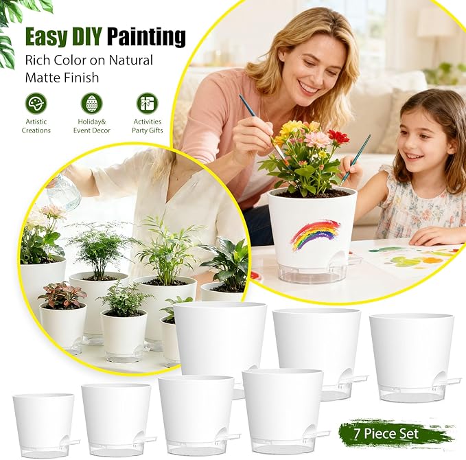 Plant Pots 4/5/5.5/6/6.5/7/8 Inch Self Watering Pots, 7 Pack Plastic Planters - Image 6