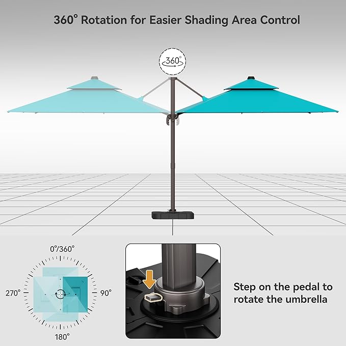 9x12FT Turquoise Cantilever Outdoor Patio Umbrella - Image 5