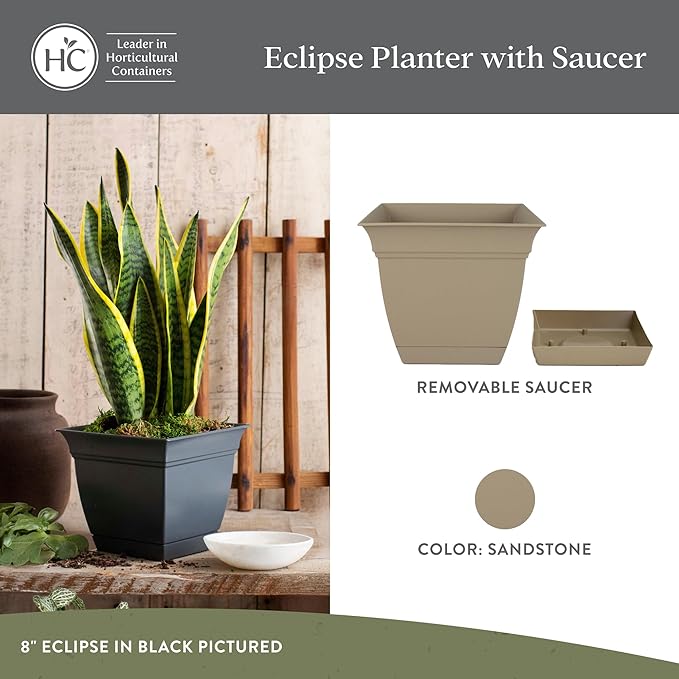 The HC Companies Eclipse Square Plastic Planter w/Attached Saucer - Image 2