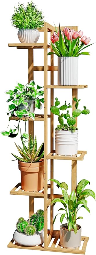 DolceLuna Plant Stand Indoor Corner, Tiered Bamboo Plant Shelf 46 Inch Tall by DolceLuna