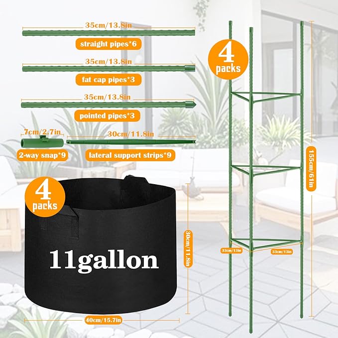 4 Pack Tomato Cages with 11 Gallon Grow Bags - Image 4