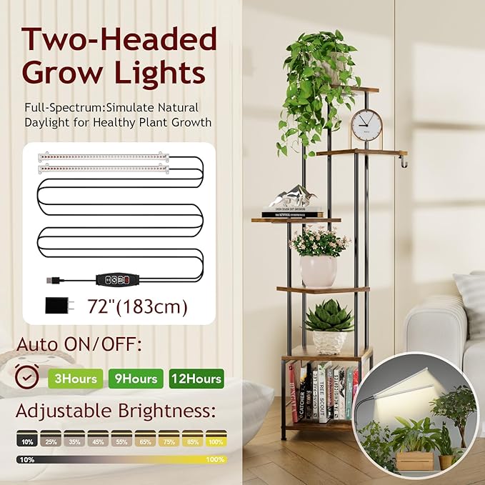 Plant Stand Indoor with Grow Light, 6-Tiered Tall Plant Stand Indoor, Metal - Image 3