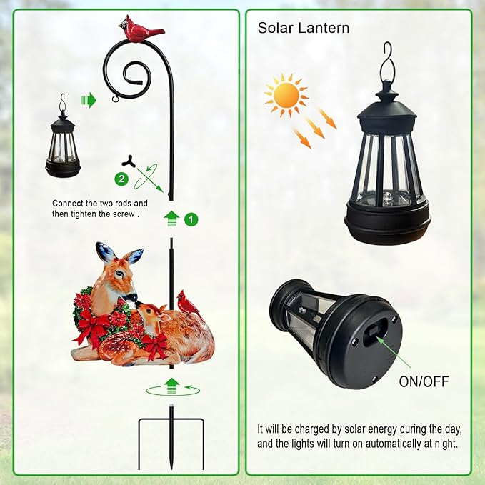 Deer Metal Garden Stake with Solar Lantern, Christmas Decorations Outdoor - Image 5