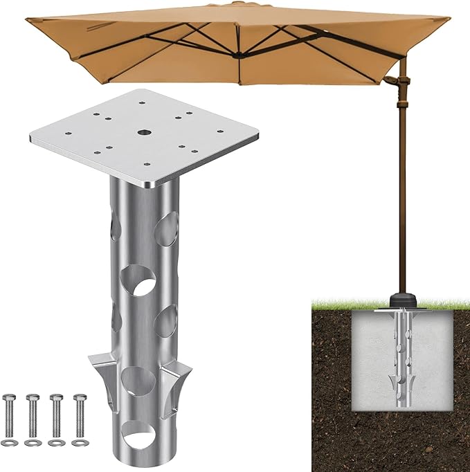 Universal In-Ground Umbrella Base, Rust-Resistant Steel Concrete Holder by Lifeswell
