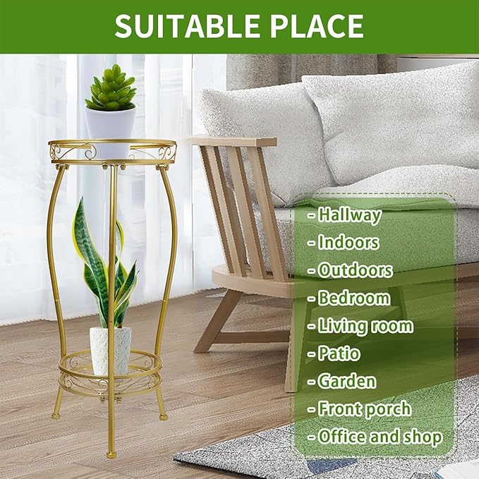 Plant Stand Indoor Outdoor 2 Tier 27'' Tall Metal Potted Rack Flower Pot Stand - Image 5