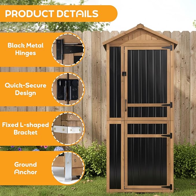 Outdoor Storage Cabinet, Wood & Metal Garden Shed - Image 4