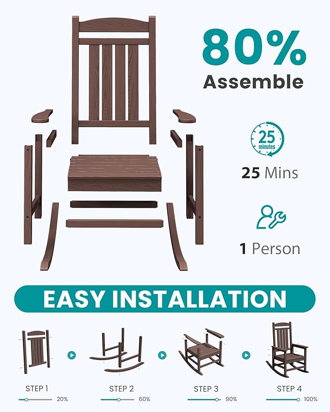 SERWALL HDPE Outdoor Rocking Chair Set of 2, Oversized Patio Rocking Chairs - Image 8