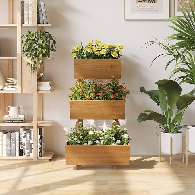 3-Tiers Wooden Raised Garden Bed Planter Box Flower Pots Vertical Garden - Image 8