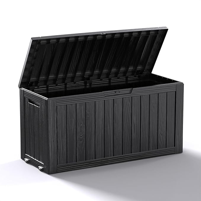 ROJIK Outdoor Storage Box with Wheels, 75 Gallon Waterproof Resin Deck Box by ROJIK