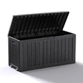 ROJIK Outdoor Storage Box with Wheels, 75 Gallon Waterproof Resin Deck Box by ROJIK