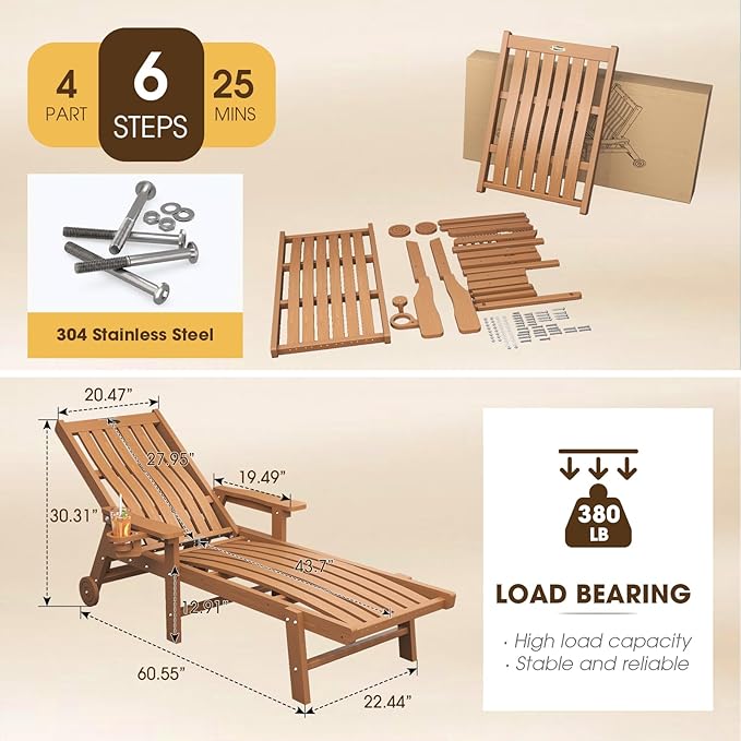 Patio Chaise Lounge Chair Set of 2, Oversized Lounge Chair Outdoor - Image 2