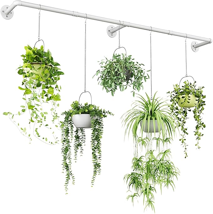 Bamworld Hanging Planters for Indoor - 70in White Metal Rod Plant Hangers by Bamworld