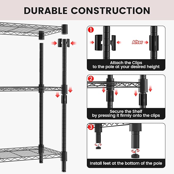 Xcity Storage Shelves, 3 Tier Heavy Duty Metal Shelving Unit, 1200 LBS Capacity - Image 6