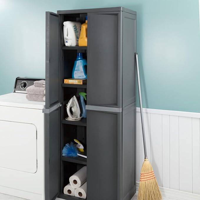 Sterilite 4 Shelf Cabinet, Lockable Utility Storage w/ Adjustable Shelves - Image 7