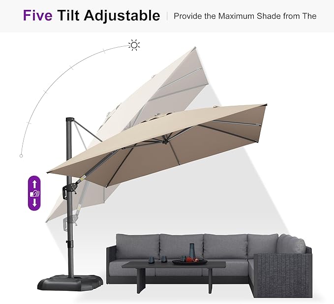 PURPLE LEAF 10 Feet Square Cantilever Umbrella Patio Umbrella - Image 7
