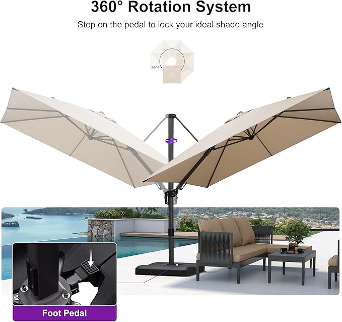 PURPLE LEAF 10' X 10' Left-right Tilting Patio Umbrella Outdoor Cantilever - Image 7