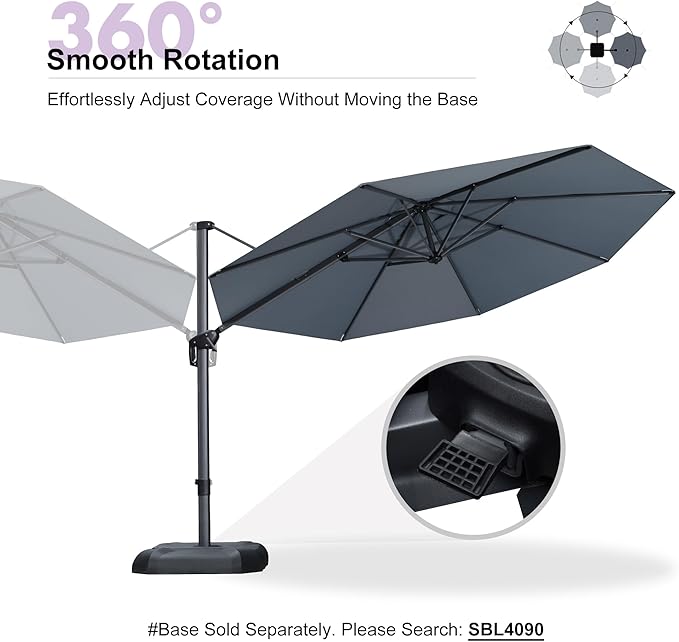 PURPLE LEAF 11 Feet Patio Umbrella Outdoor Cantilever Round Umbrella Aluminum - Image 8