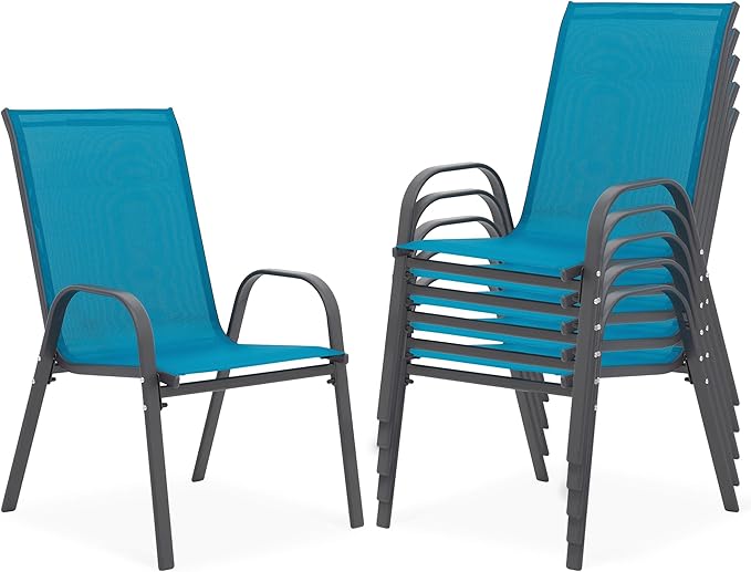 Outdoor Stackable Chairs Set of 6, Stacking Patio Chairs by Villeston