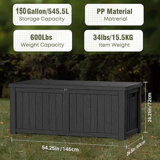 EasyUp 150 Gallon Outdoor Storage Box, Resin Waterproof UV-Resistant Deck Box - Image 2