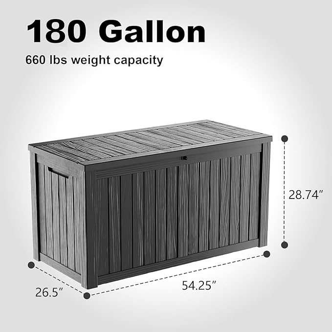 DRATO 180 Gallon Outdoor Storage Box, Large Waterproof Deck Box, Lockable Resin - Image 2