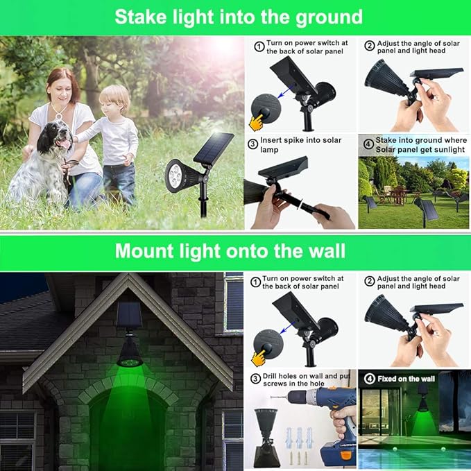 Solar Lights Outdoor Waterproof, 4 LED Landscape Lights, 2 in 1 LED Solar - Image 6