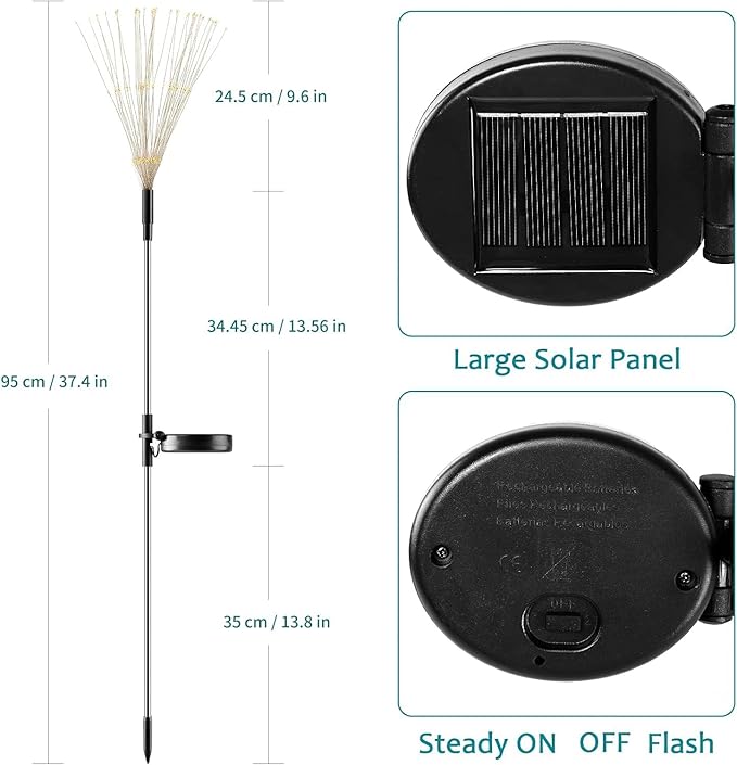 JJGoo Solar Firework Lights, 2 Pack 120 LEDs 2 Lighting Modes Solar Garden - Image 7
