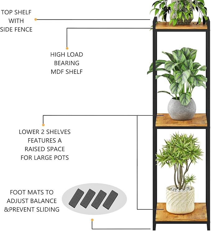 3-Tier Plant Stand Indoor, Rustic Brown - Image 7