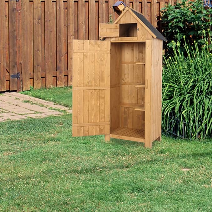 Outvita Outdoor Storage Cabinet, 70in Wooden Vertical Garden Tools Shed - Image 7