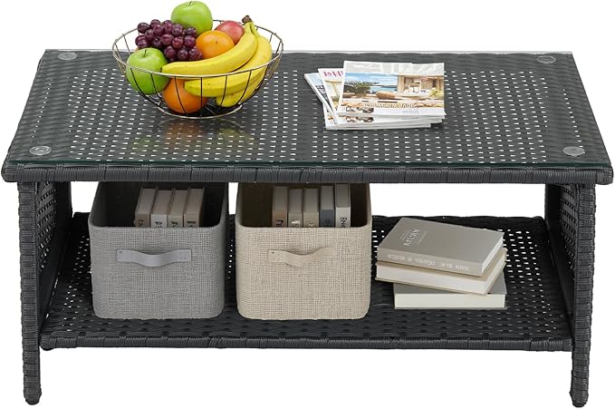 VINGLI Outdoor Wicker CoffeeTable Patio Coffee Tables - Image 6