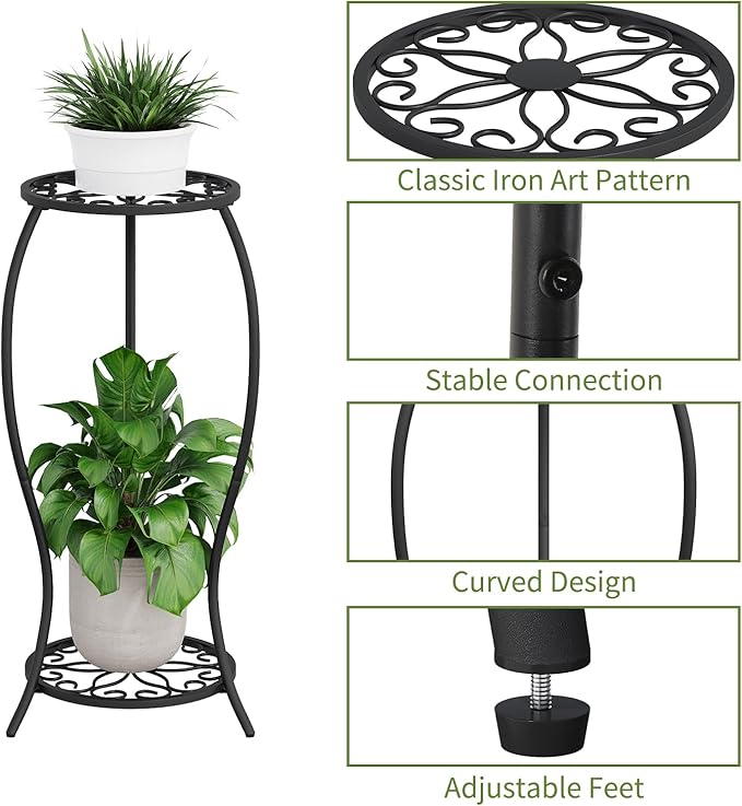 Plant Stand Indoor Outdoor, 2 Tier Metal Tall Plant Stand, Flower Pot Stand - Image 5