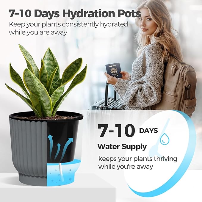 T4U 7 Inch Self Watering Pots for Indoor Plants, 4 Pack Plant Pots, Self - Image 4