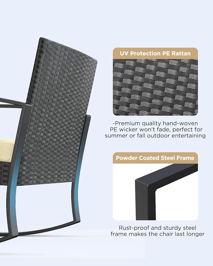 3 Pieces Porch Furniture Set Patio Rocking Bistro Set Outdoor Patio Chairs - Image 3