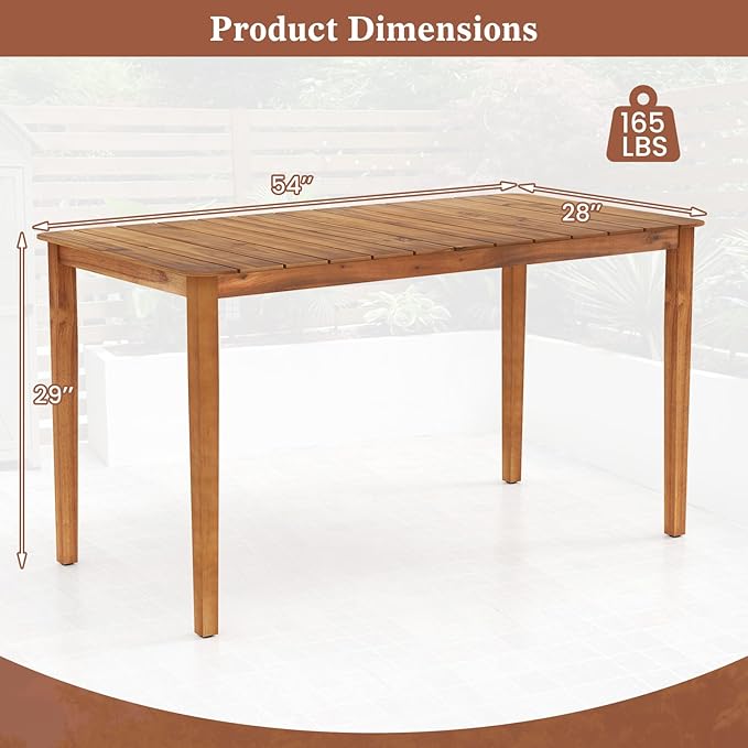 Tangkula 54" Acacia Wood Patio Dining Table - Image 3