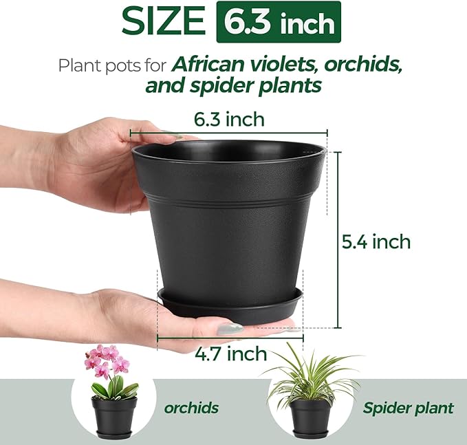 T4U 6 Inch Plant Pot 8-Pack, Plastic Planter - Image 2