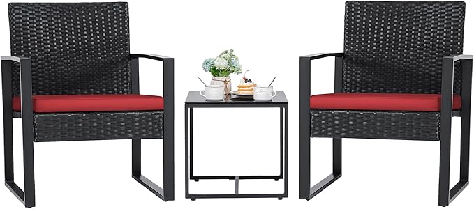 Flamaker 3 Pieces Wicker Patio Furniture Outdoor Modern Rattan Chair by Flamaker